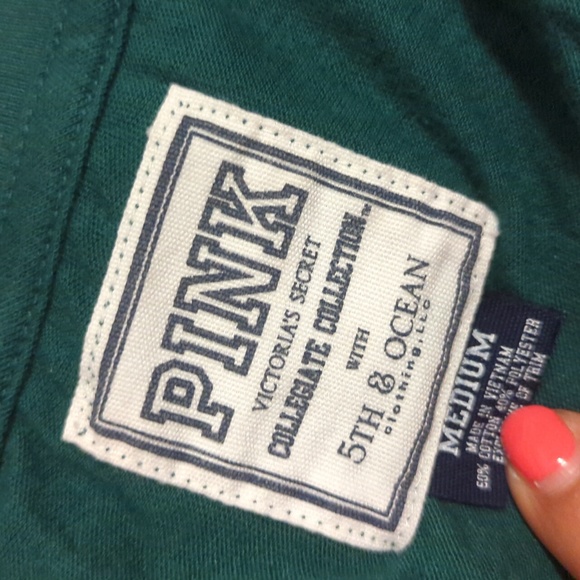 Victorias secret pink University of Miami dk green party like a hurricane Tshirt - Picture 3 of 3